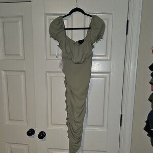 AX Paris Sage Green Ruched Midi Dress